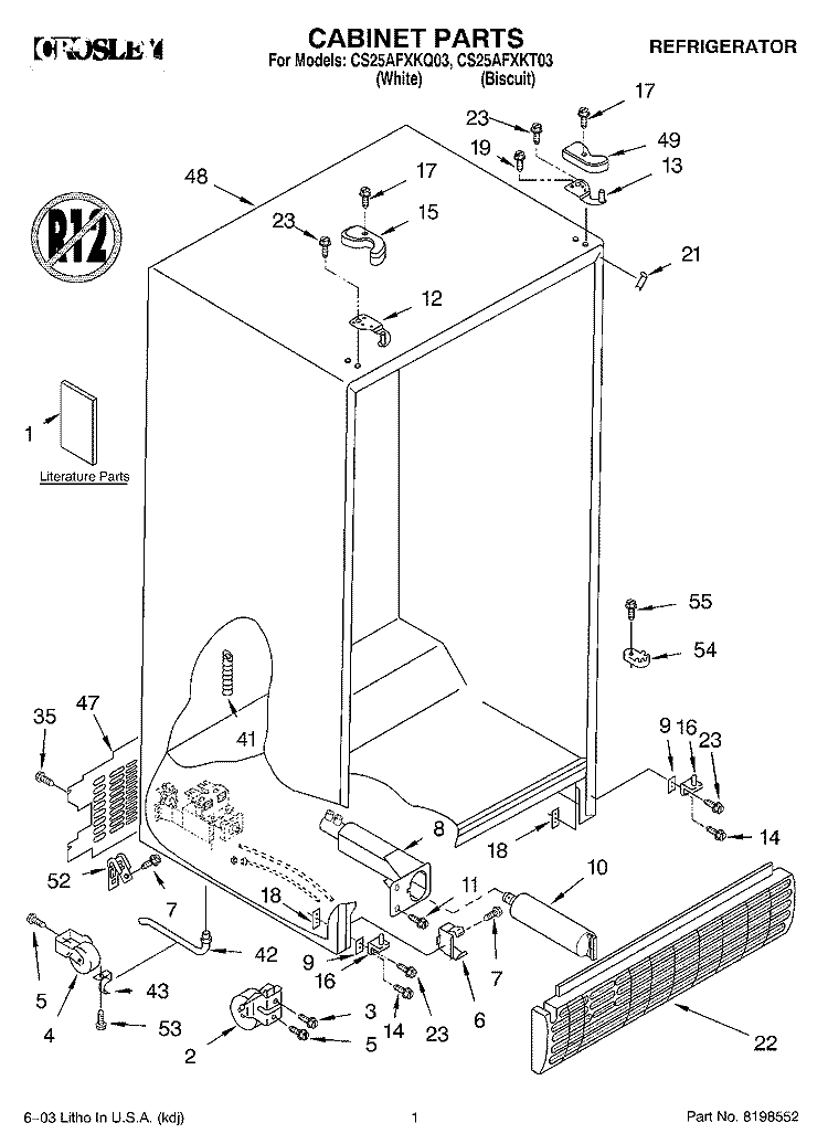 CABINET PARTS Diagram and Parts List for CS25AFXKQ03  Crosley Refrigerator
