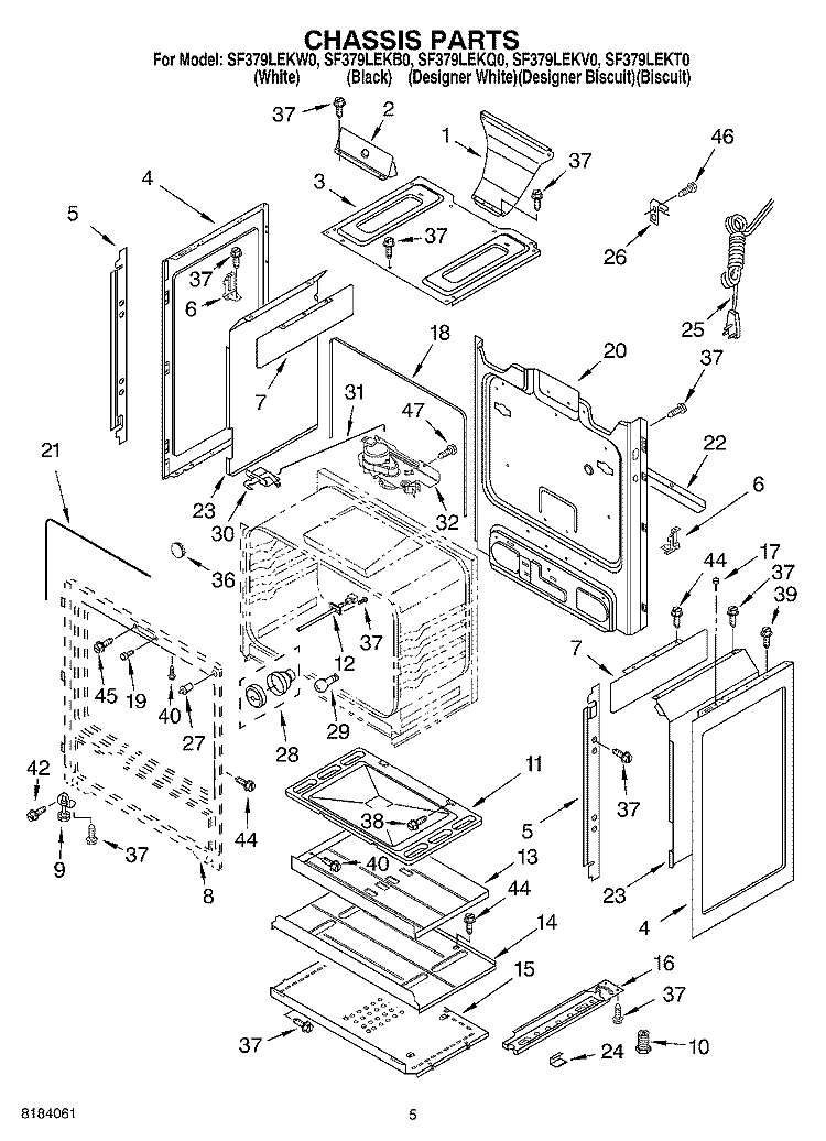 CHASSIS Diagram and Parts List for SF379LEKV0  Whirlpool Range