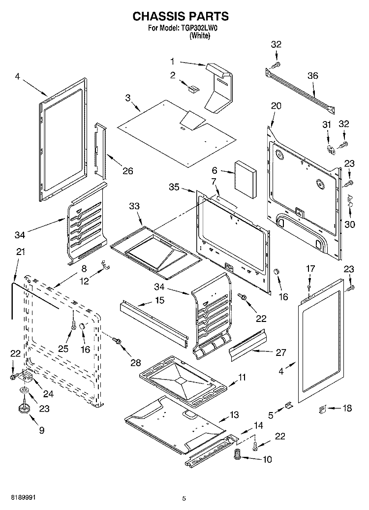 CHASSIS Diagram and Parts List for TGP302LW0  Estate Range