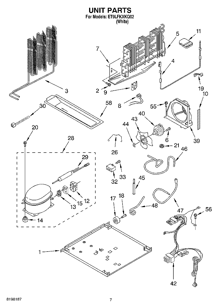 UNIT Diagram and Parts List for ET9LFKXKQ02  Whirlpool Refrigerator