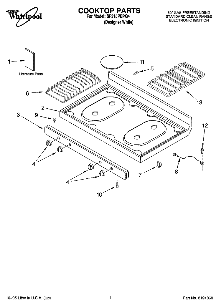 COOKTOP PARTS Diagram and Parts List for SF315PEPQ4  Whirlpool Range
