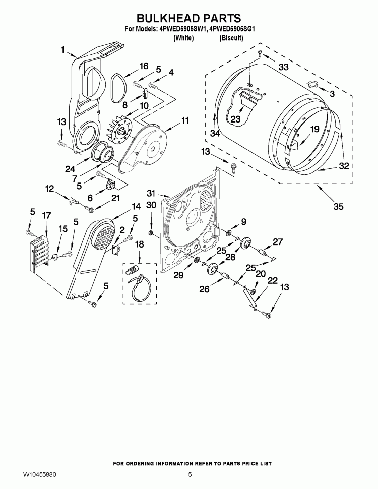 BULKHEAD PARTS Diagram and Parts List for 4PWED5905SG1  Whirlpool Dryer