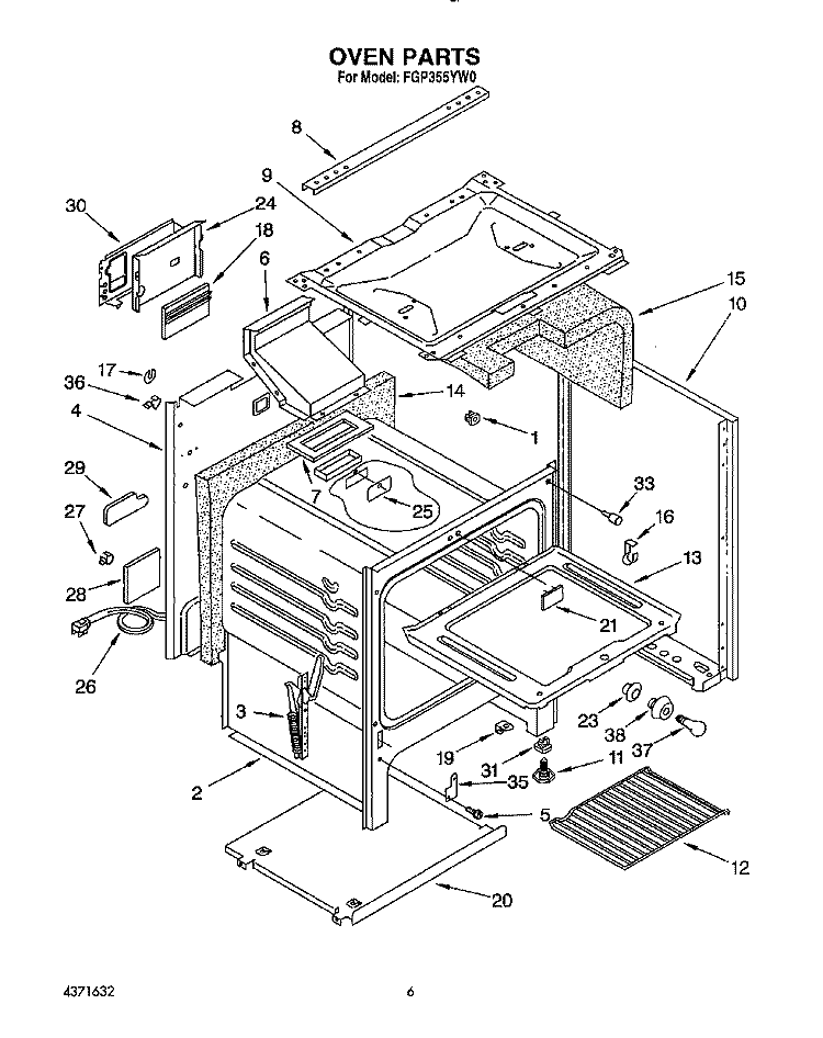OVEN Diagram and Parts List for FGP355YW0  Roper Range