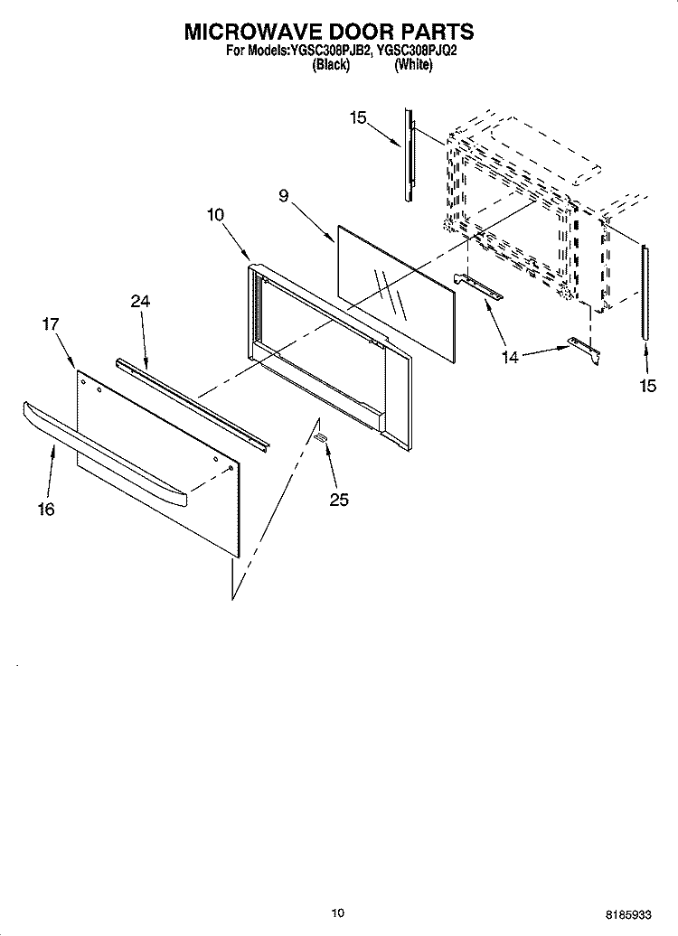 MICROWAVE DOOR PARTS Diagram and Parts List for YGSC308PJB2  Whirlpool Microwave Oven Combo