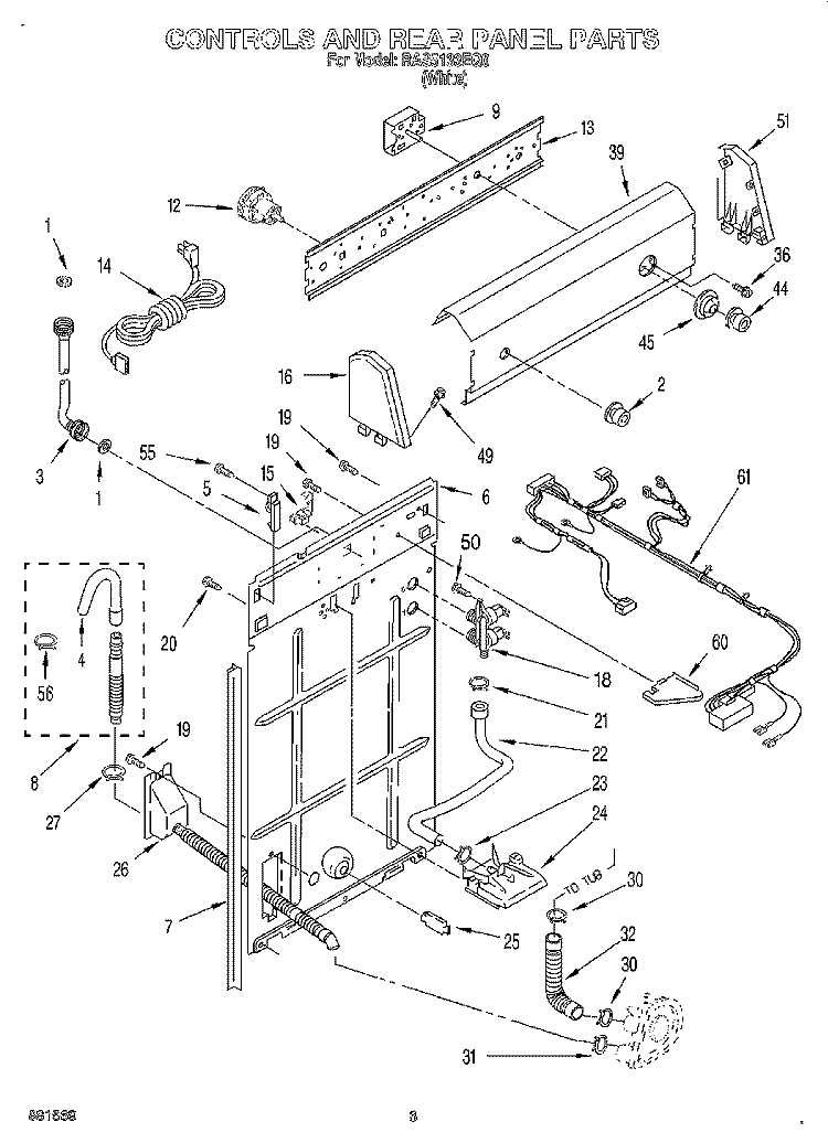 CONTROLS AND REAR PANEL Diagram and Parts List for RAS5133EQ0  Roper Washer