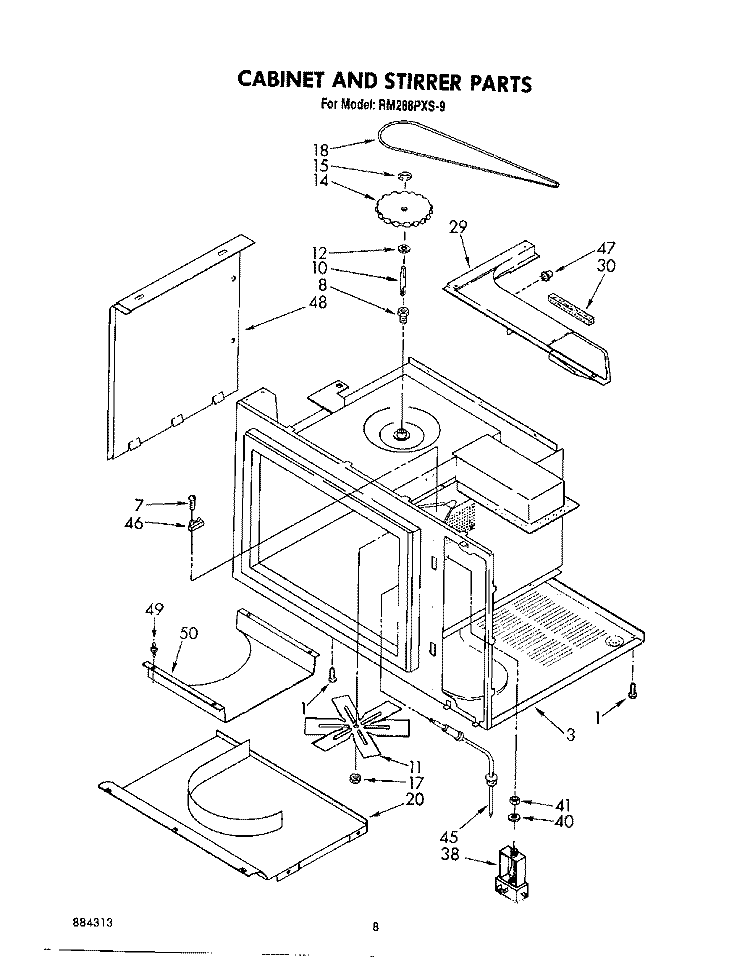 CABINET AND STIRRER Diagram and Parts List for RM288PXS9  Whirlpool Microwave Oven Combo
