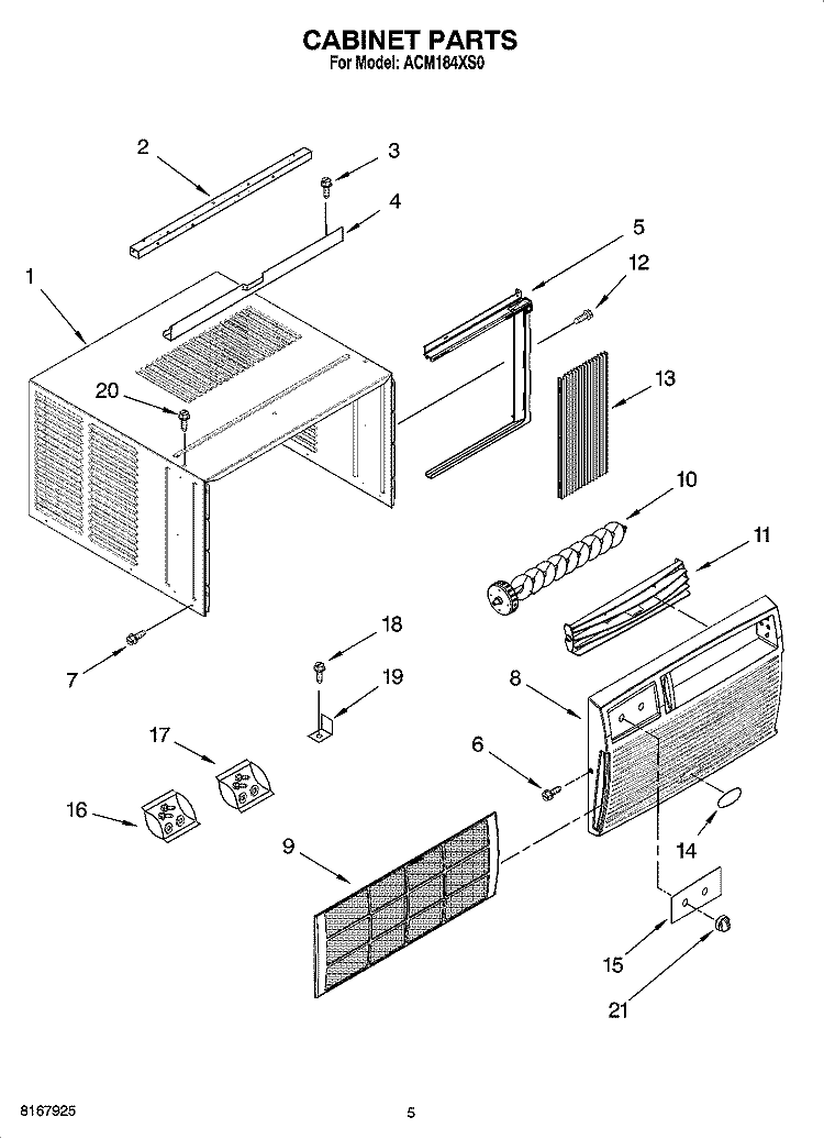 CABINET PARTS Diagram and Parts List for ACM184XS0  Whirlpool Air Conditioner