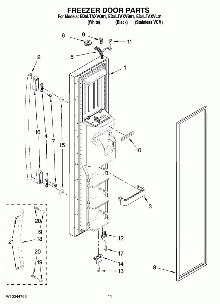 FREEZER DOOR PARTS Diagram and Parts List for ED5LTAXVL01  Whirlpool Refrigerator