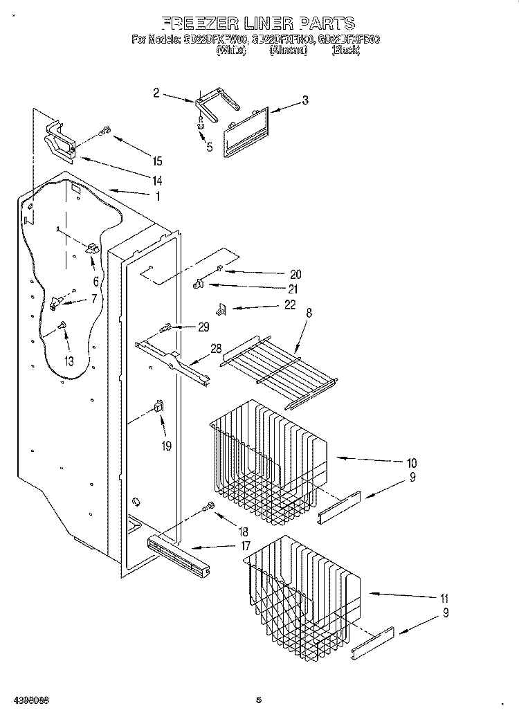 FREEZER LINER Diagram and Parts List for GD22DFXFB00  Whirlpool Refrigerator