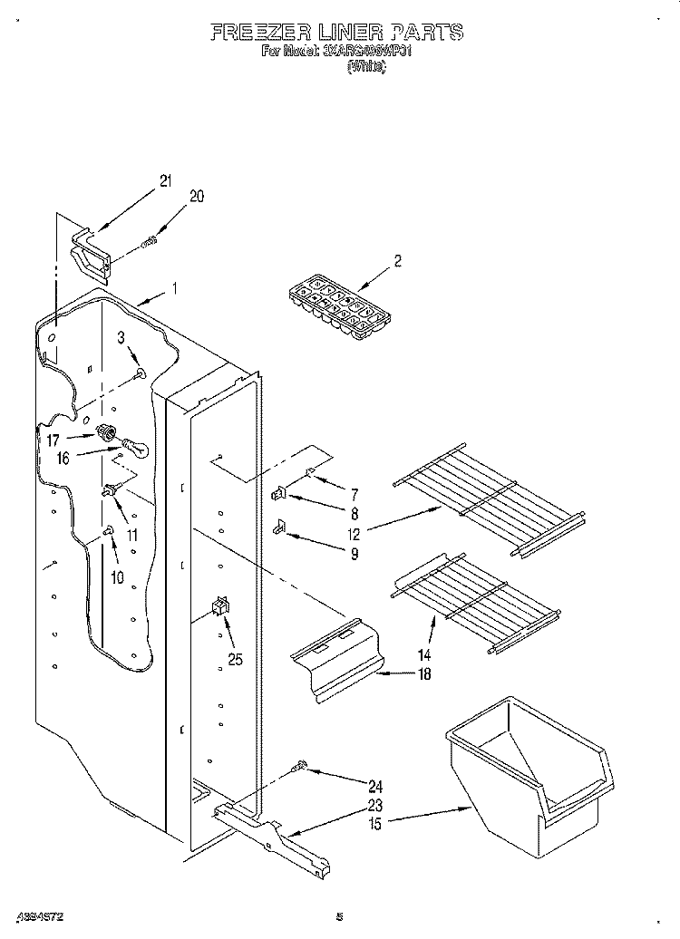 FREEZER LINER Diagram and Parts List for 3XARG496WP01  Whirlpool Refrigerator