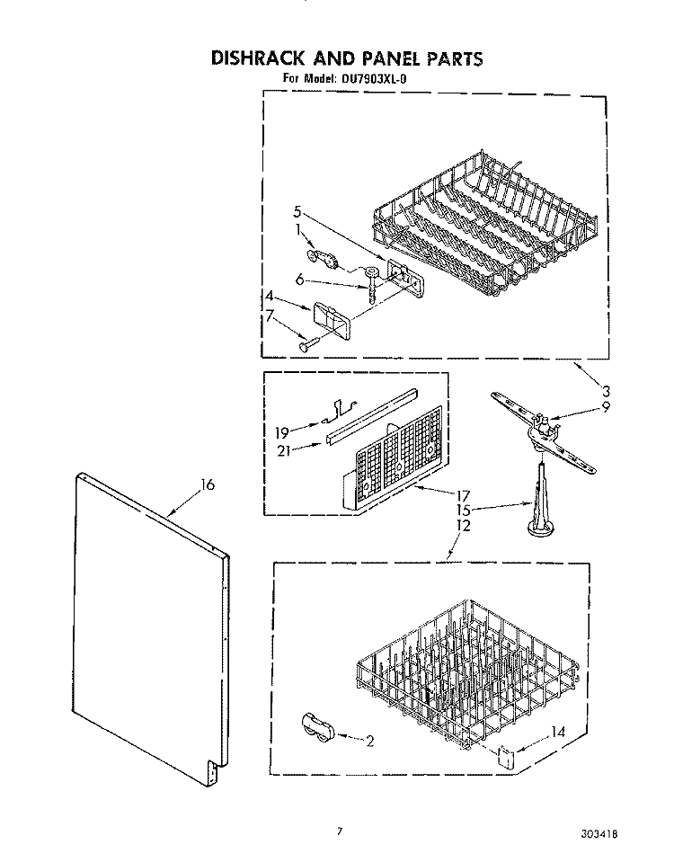 DISHRACK AND PANEL Diagram and Parts List for DU7903XL0  Whirlpool Dishwasher