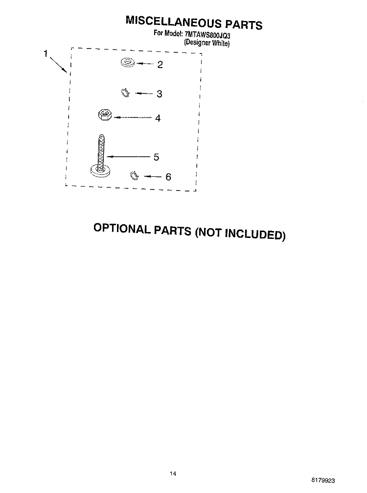 MISCELLANEOUS Diagram and Parts List for 7MTAWS800JQ3  Whirlpool Washer