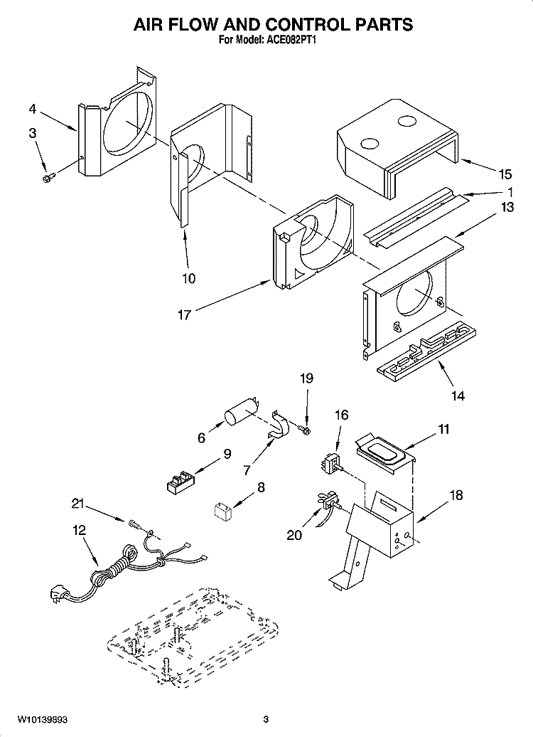 AIR FLOW AND CONTROL PARTS Diagram and Parts List for ACE082PT1  Whirlpool Air Conditioner