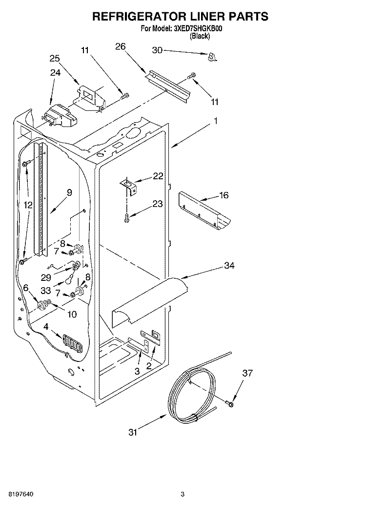 REFRIGERATOR LINER Diagram and Parts List for 3XED7SHGKB00  Whirlpool Refrigerator