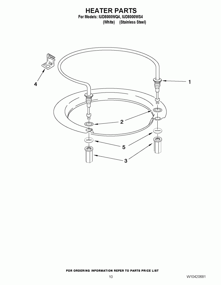 HEATER PARTS Diagram and Parts List for IUD8000WS4  Whirlpool Dishwasher