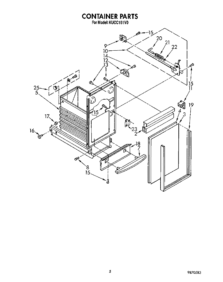 CONTAINER Diagram and Parts List for KUCC151V0  KitchenAid Trash Compactor