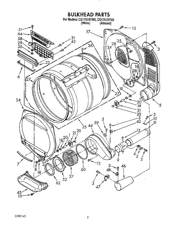 BULKHEAD, LIT/OPTIONAL Diagram and Parts List for CG1751XYN0  Whirlpool Dryer