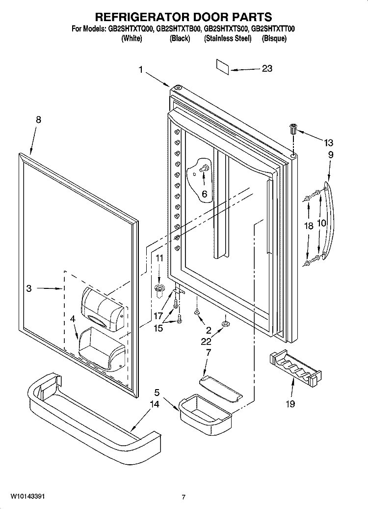 REFRIGERATOR DOOR PARTS Diagram and Parts List for GB2SHTXTB00  Whirlpool Refrigerator