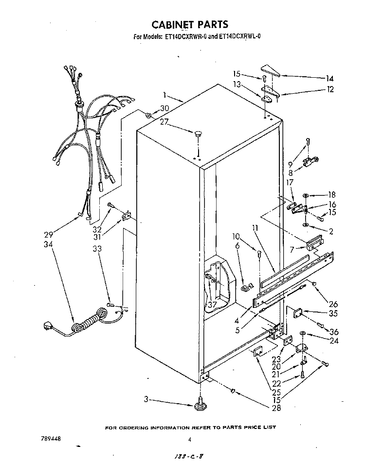 CABINET Diagram and Parts List for ET14DCXRWR0  Whirlpool Refrigerator