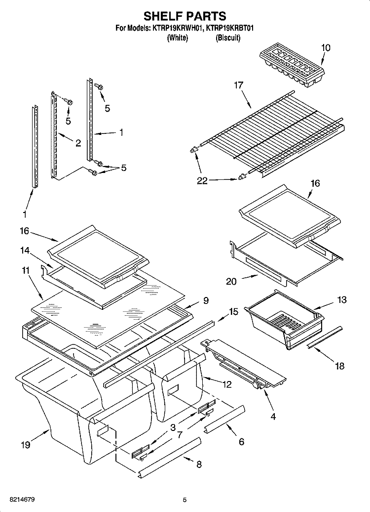 SHELF PARTS Diagram and Parts List for KTRP19KRWH01  KitchenAid Refrigerator