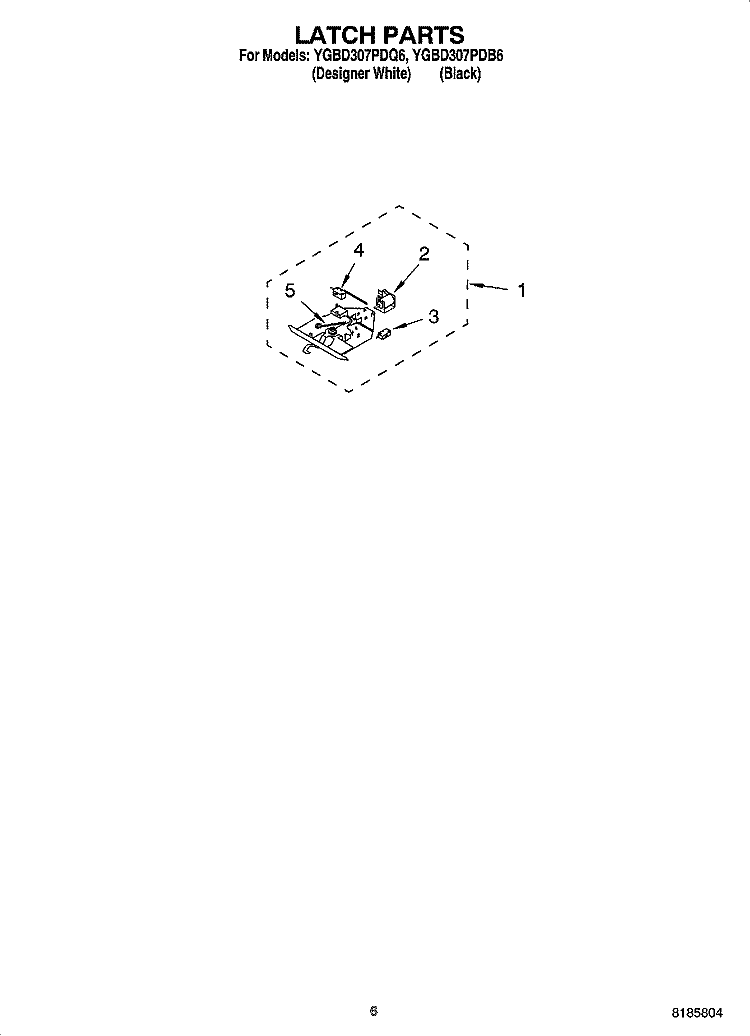 LATCH PARTS Diagram and Parts List for YGBD307PDQ6  Whirlpool Wall Oven
