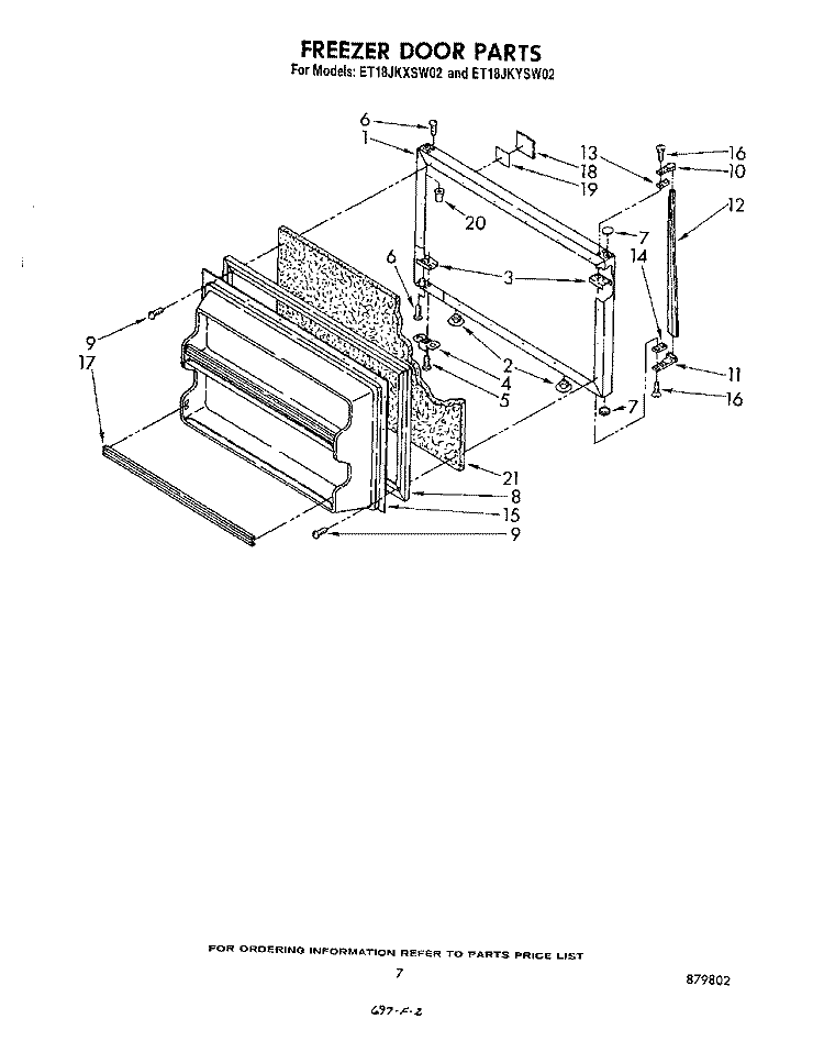 FREEZER DOOR Diagram and Parts List for ET18JKXSW02  Whirlpool Refrigerator
