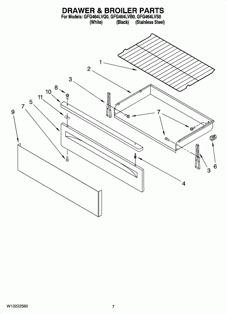 DRAWER & BROILER PARTS Diagram and Parts List for GFG464LVQ0  Whirlpool Range