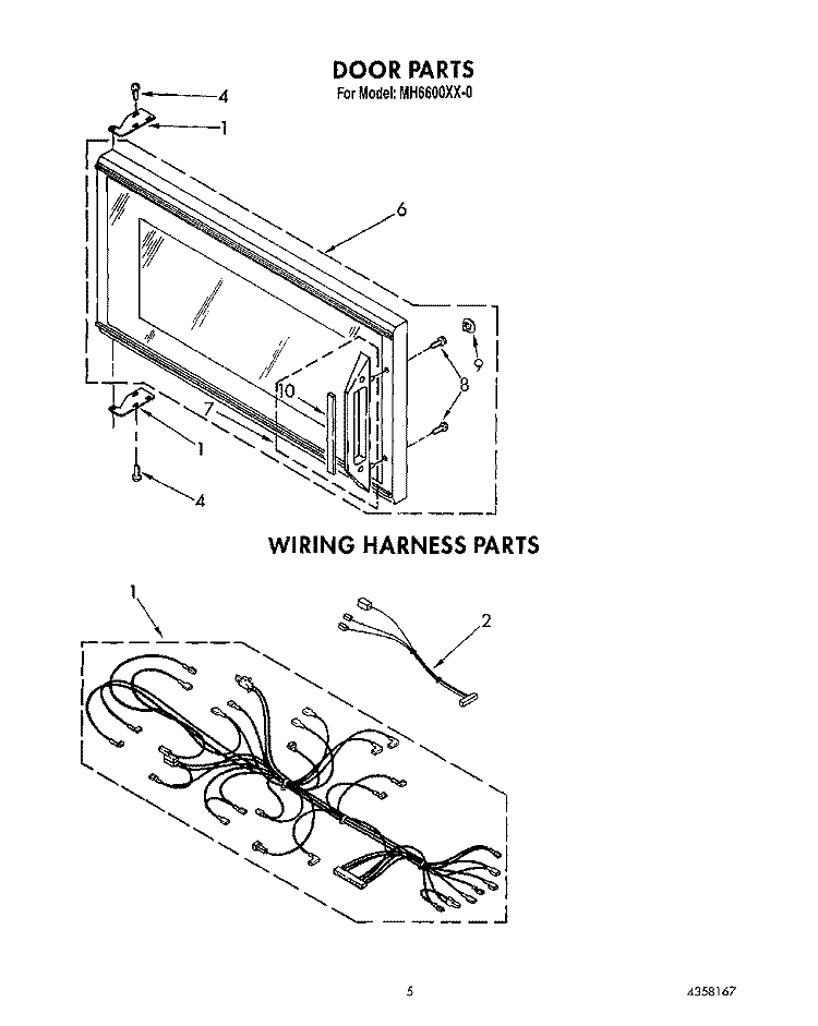 DOOR, WIRING HARNESS, LIT/OPTIONAL Diagram and Parts List for MH6600XX0  Whirlpool Microwave