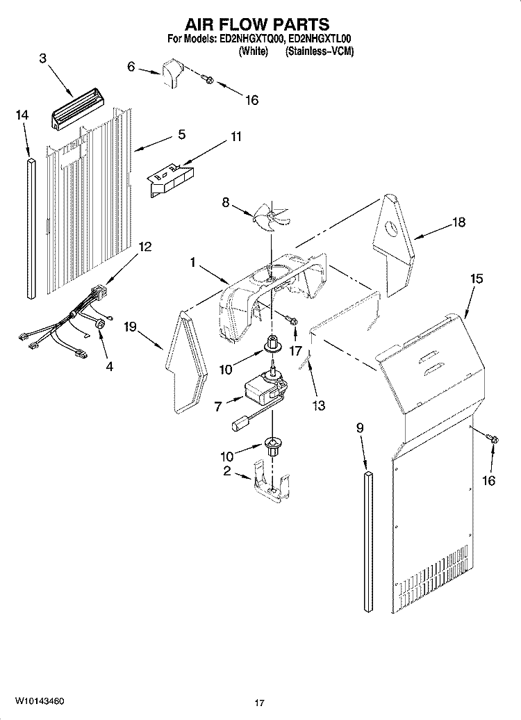 AIR FLOW PARTS Diagram and Parts List for ED2NHGXTL00  Whirlpool Refrigerator