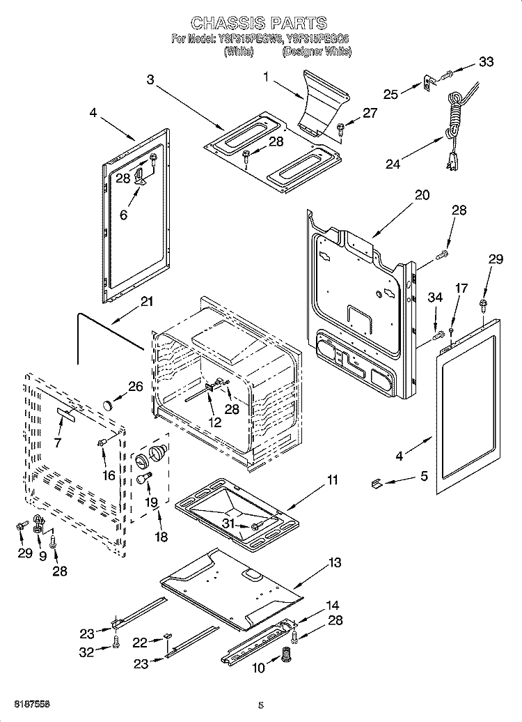 CHASSIS PARTS Diagram and Parts List for YSF315PEGW6  Whirlpool Range