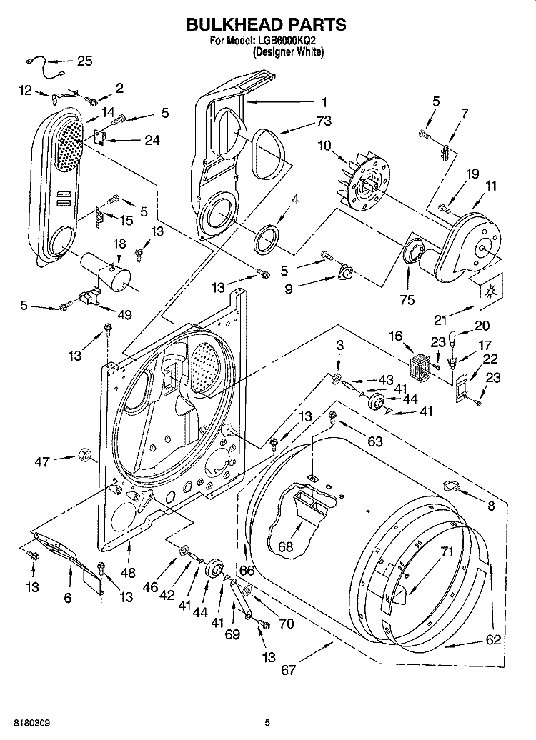 BULKHEAD PARTS Diagram and Parts List for LGB6000KQ2  Whirlpool Dryer