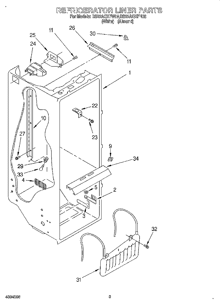 REFRIGERATOR LINER Diagram and Parts List for RS22AQXFW00  Roper Refrigerator