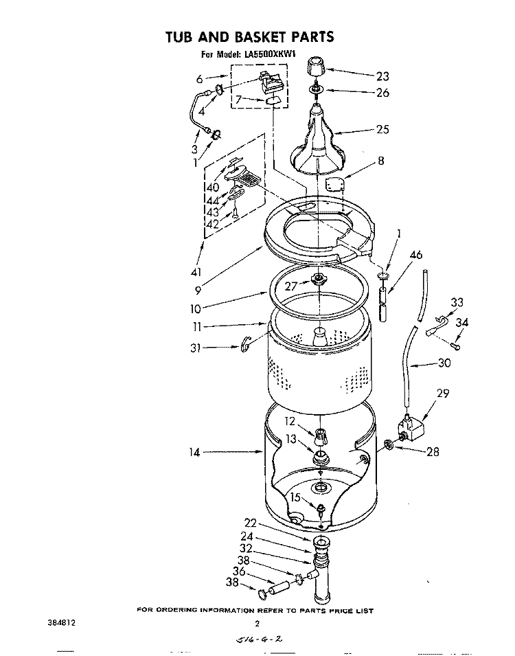 TUB AND BASKET Diagram and Parts List for LA5500XKW1  Whirlpool Washer
