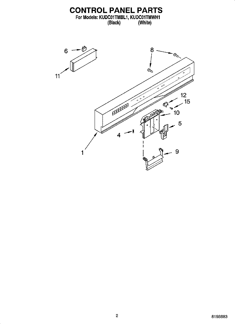 CONTROL PANEL PARTS Diagram and Parts List for KUDC01TMBL1  KitchenAid Dishwasher