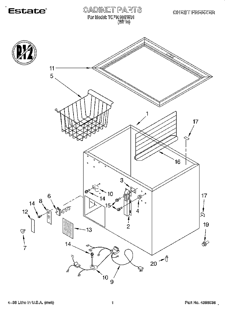 SECTION Diagram and Parts List for TCF1010GW01  Whirlpool Freezer