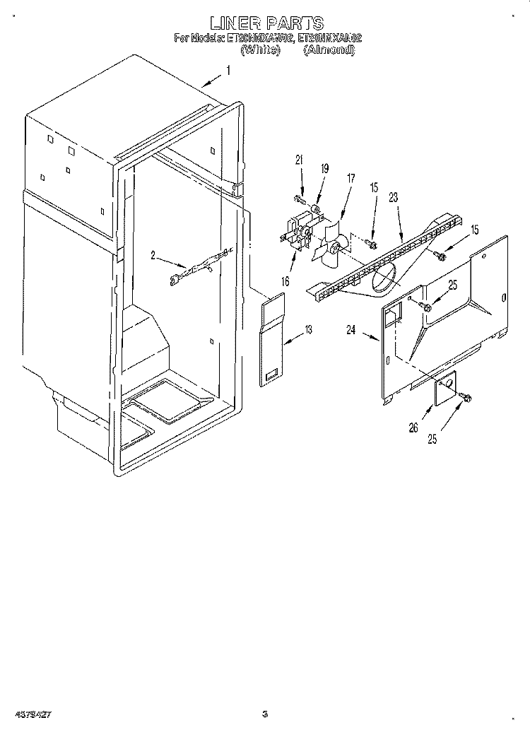LINER Diagram and Parts List for ET20NMXAW02  Whirlpool Refrigerator