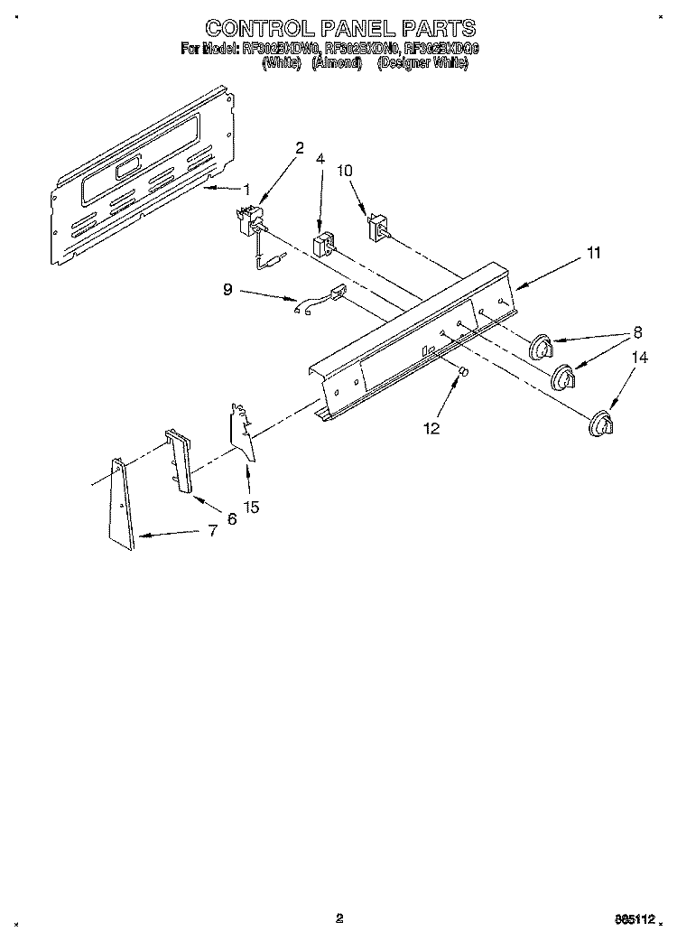 CONTROL PANEL Diagram and Parts List for RF302BXDW0  Whirlpool Range