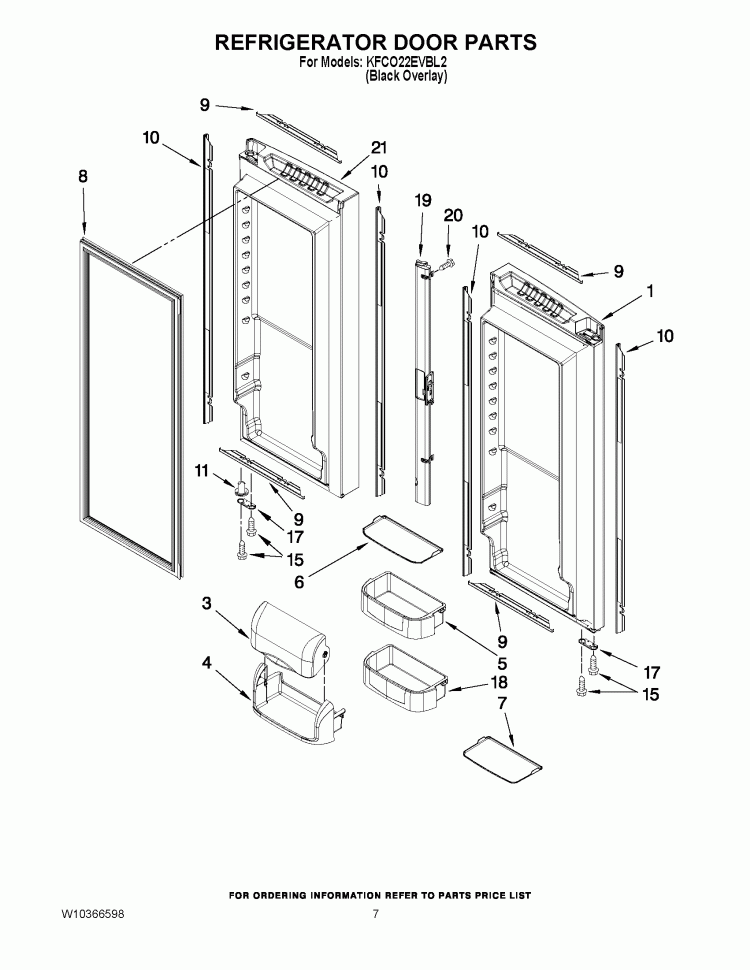 REFRIGERATOR DOOR PARTS Diagram and Parts List for KFCO22EVBL2  KitchenAid Refrigerator