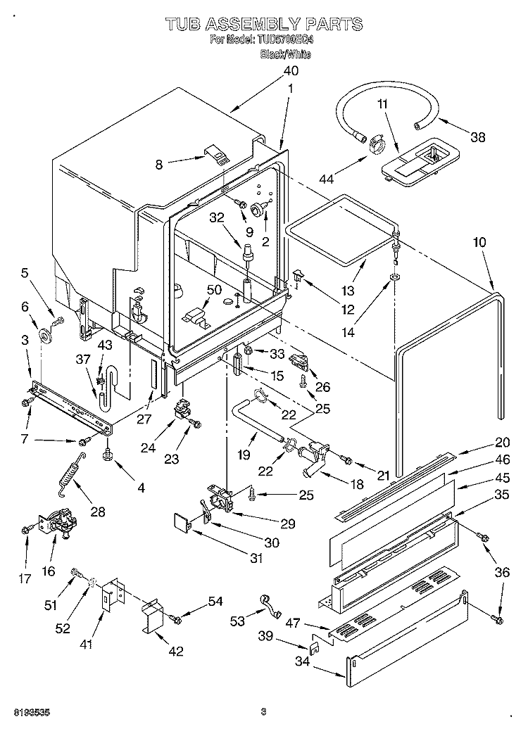 TUB ASSEMBLY Diagram and Parts List for TUD5700EQ4  Estate Dishwasher