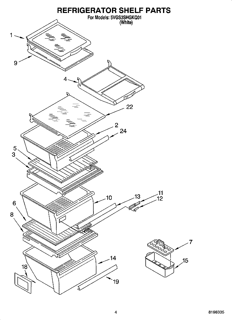 REFRIGERATOR SHELF PARTS Diagram and Parts List for 5VGS3SHGKQ01  Whirlpool Refrigerator