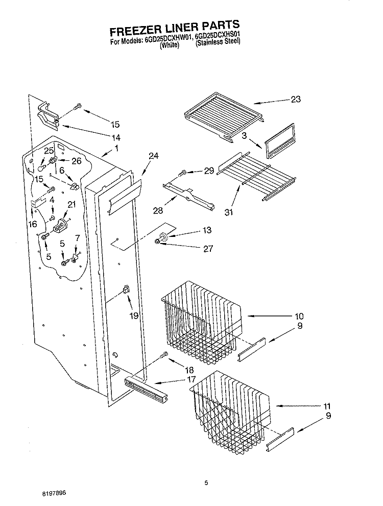 FREEZER LINER Diagram and Parts List for 6GD25DCXHS01  Whirlpool Refrigerator
