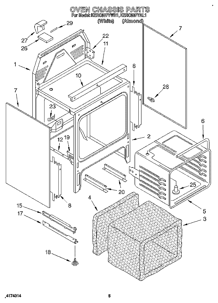 OVEN CHASSIS Diagram and Parts List for KERC507YWH1  KitchenAid Range