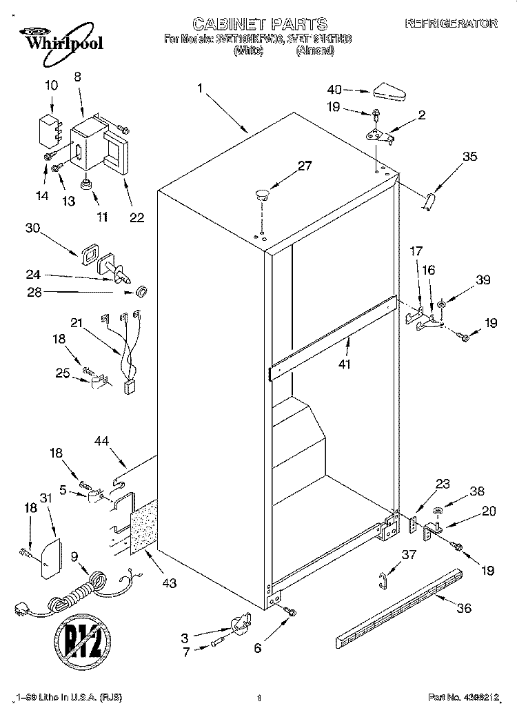 CABINET Diagram and Parts List for 3VET19NKFW03  Whirlpool Refrigerator
