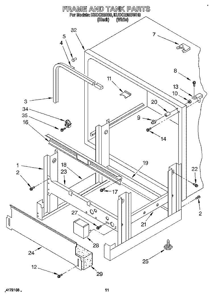 FRAME AND TANK Diagram and Parts List for KUDC230B0  KitchenAid Dishwasher