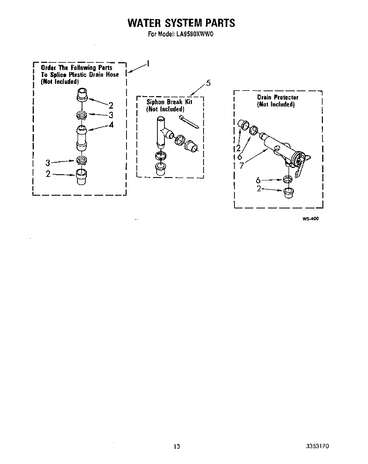 WATER SYSTEM Diagram and Parts List for LA9580XWF0  Whirlpool Washer