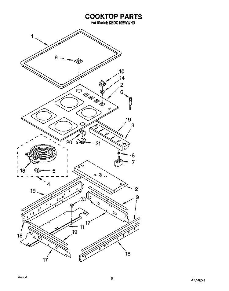 COOKTOP Diagram and Parts List for KEDC105WAL0  KitchenAid Range