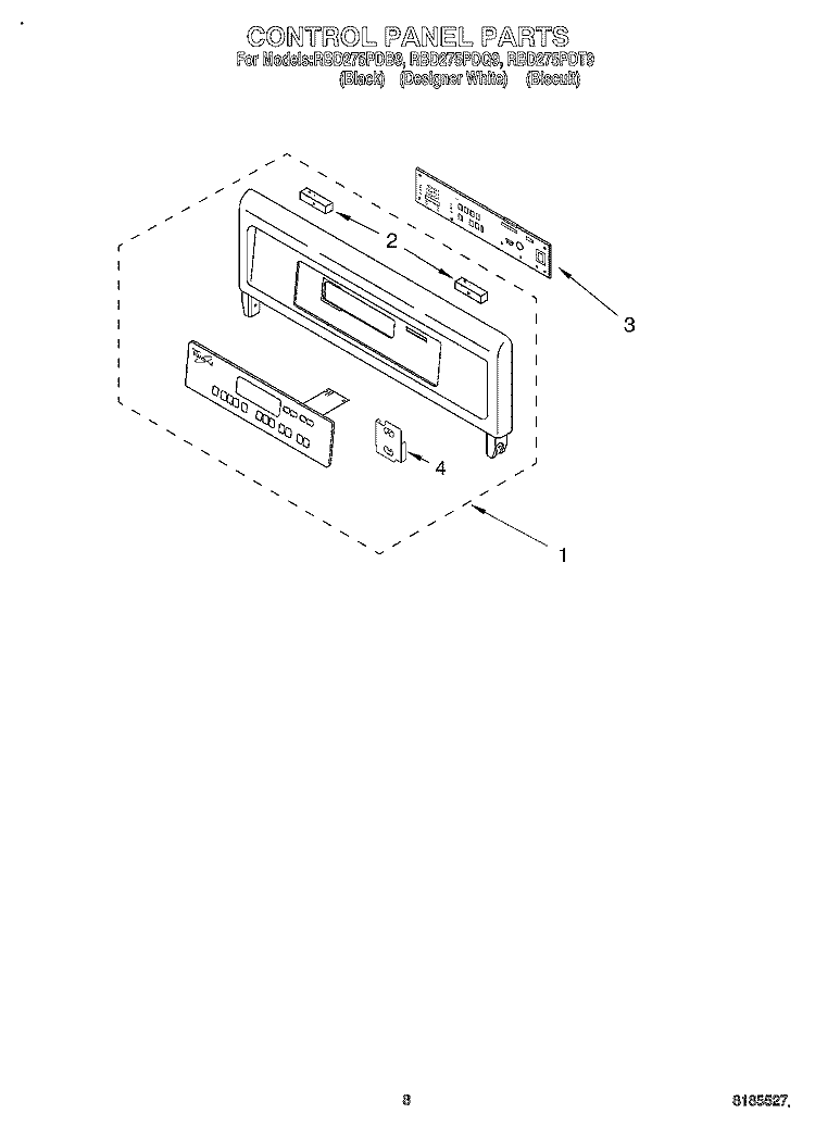 CONTROL PANEL Diagram and Parts List for RBD275PDB9  Whirlpool Wall Oven