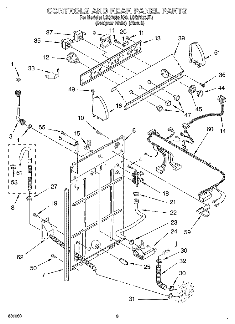 CONTROL AND REAR PANEL Diagram and Parts List for LSQ7533JQ0  Whirlpool Washer
