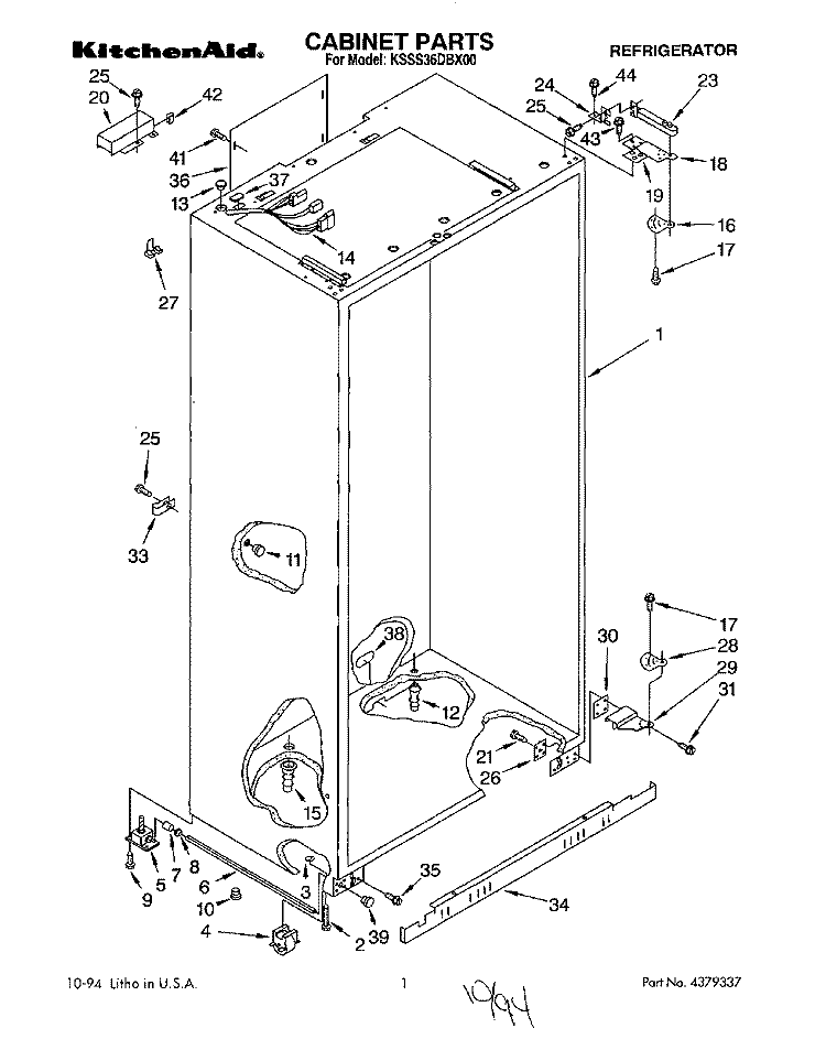 CABINET Diagram and Parts List for KSSS36DBX00  KitchenAid Refrigerator