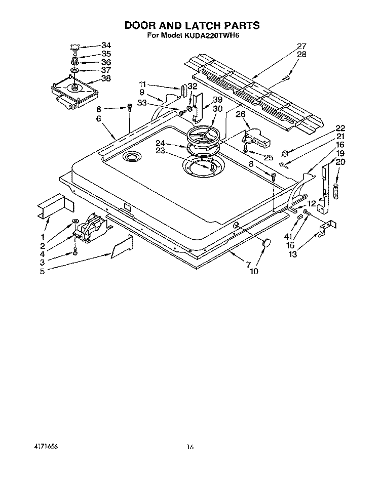 DOOR AND LATCH Diagram and Parts List for KUDA220TWH6  KitchenAid Dishwasher